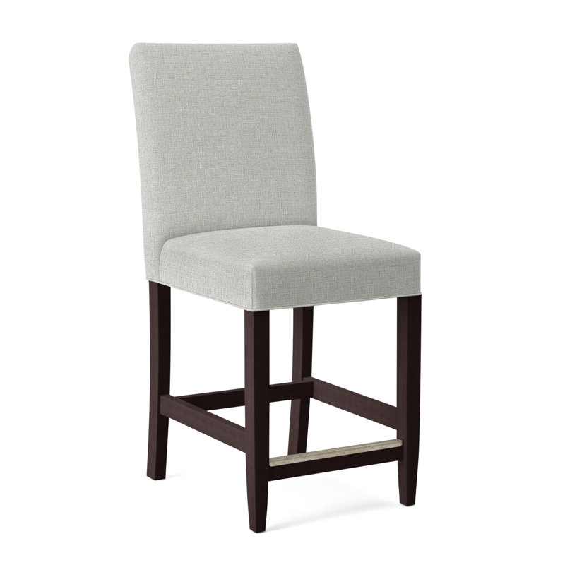 Manhattan Upholstered Stool with Solid Wood Frame, Java Finish, White Performance Fabric; 0851-94