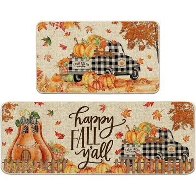 Fall Decorations For Home, Fall Kitchen Rugs Set Of 2, Autumn Pumpkin Truck Kitchen Mats Decor 17X29-17X47 Inch