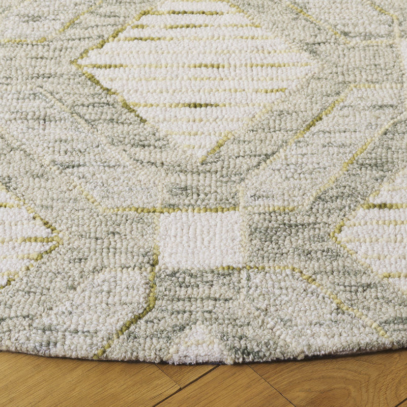 Pine 701 Hand Tufted Wool; Cotton; Latex Geometric Rug in Sage/Ivory, Round 6'