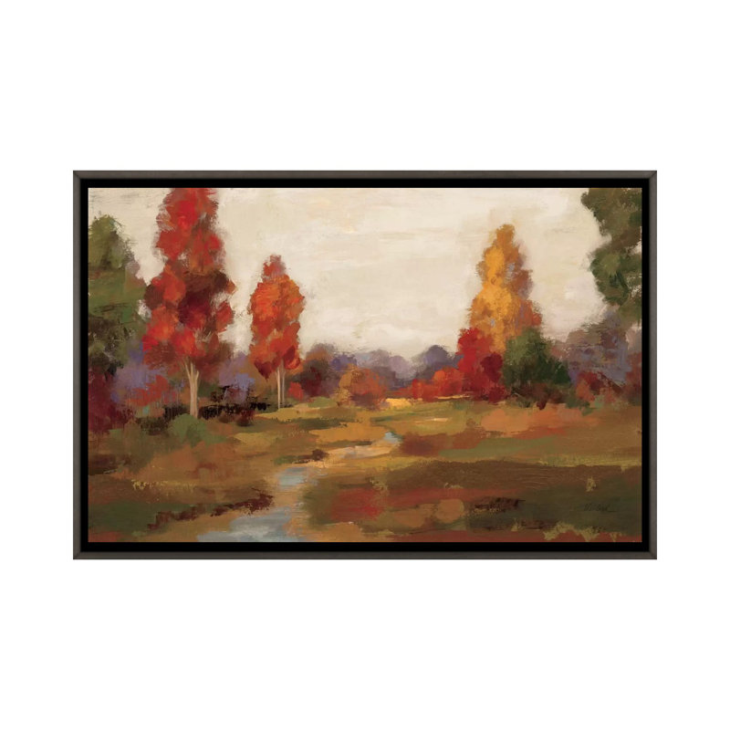 «Fall Creek» par Silvia Vassileva - reproduction d'art, H 32 po x l 48 po x P 1,5 po, Toile encadrée de bois rustique foncé