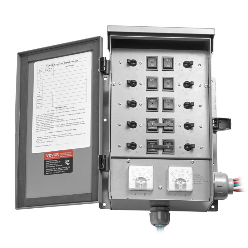 Ensemble de commutateur de transfert manuel 50A NEMA 3R 12500W 120 / 240V