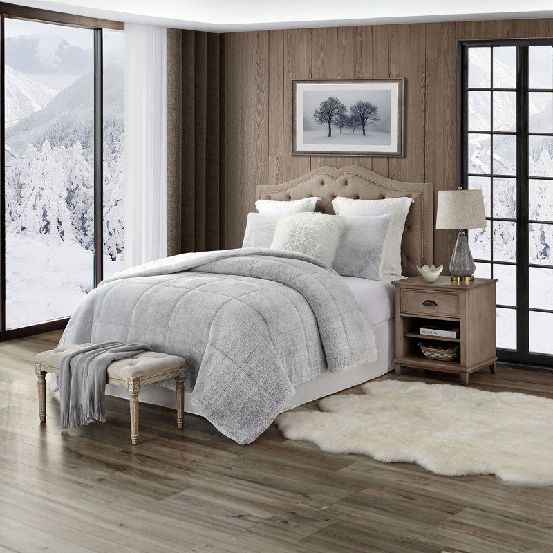 Ensemble d'édredon réversible en microfibre, Édredon double / grand + 2 taies d'oreiller, Gris
