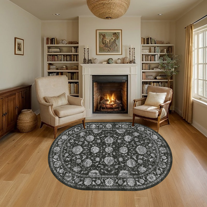 Tapis crème/gris oriental Attell, Ovale 2 pi 7 po x 4 pi 7 po