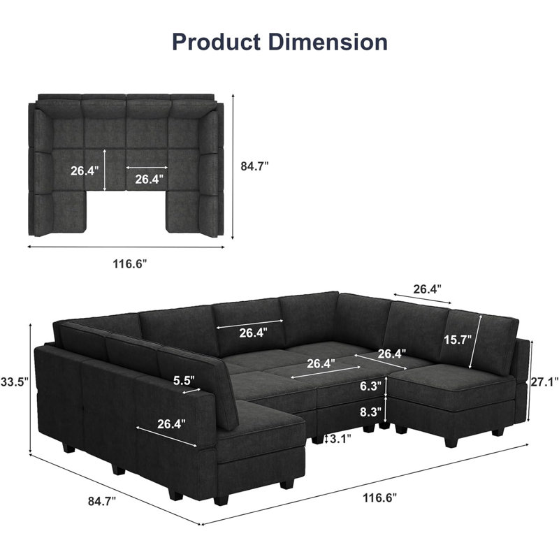 Neemi Oversized Modular Sectional Sofa U Shaped Couch Set With Storage Seat Convertible Large Couch U Shape Set