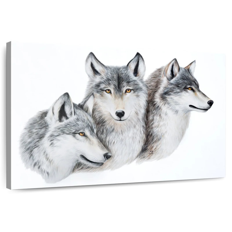 Snowy Wolf Family, H 30 po x l 45 po