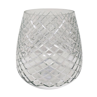 D7x7" Round Glass Tealight Candle Holder With Clear Finish And Diamond Motif