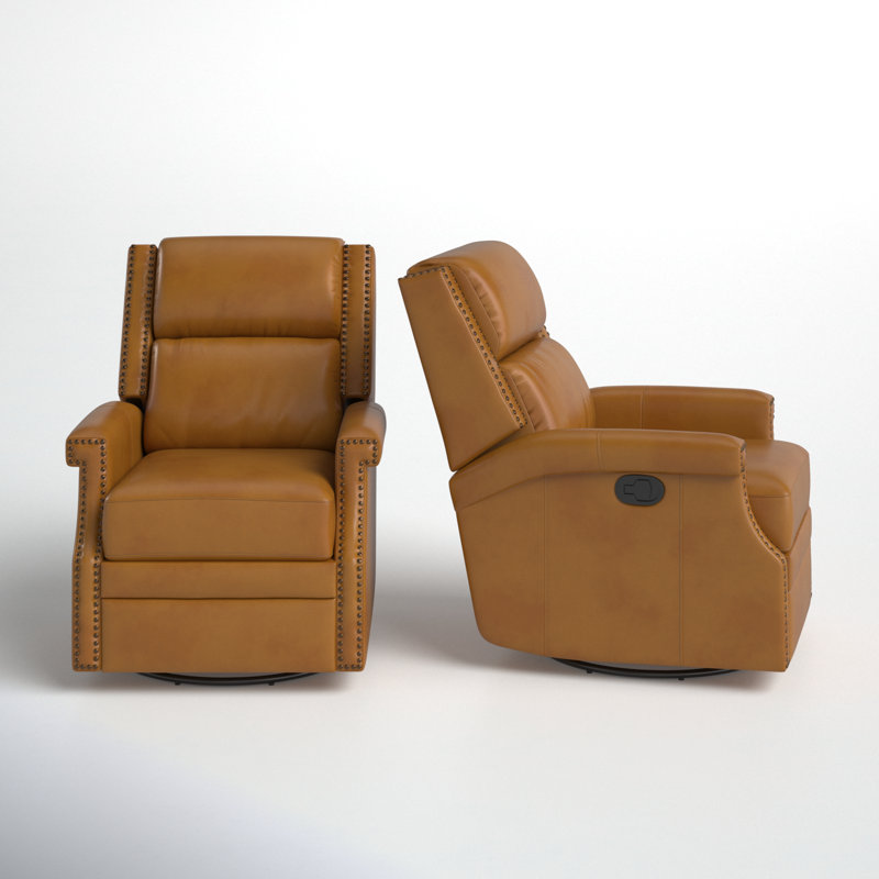 Manning 29.6" Wide Genuine Leather Manual Swivel Rocking Standard Recliner, Camel Top Grain Leather