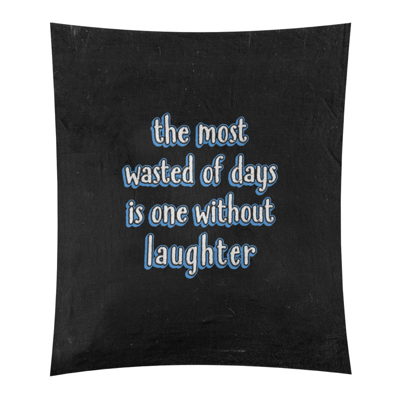 Tapisserie tableau noir en polyester citation de rire, H 80 po x l 68 po, Bleu