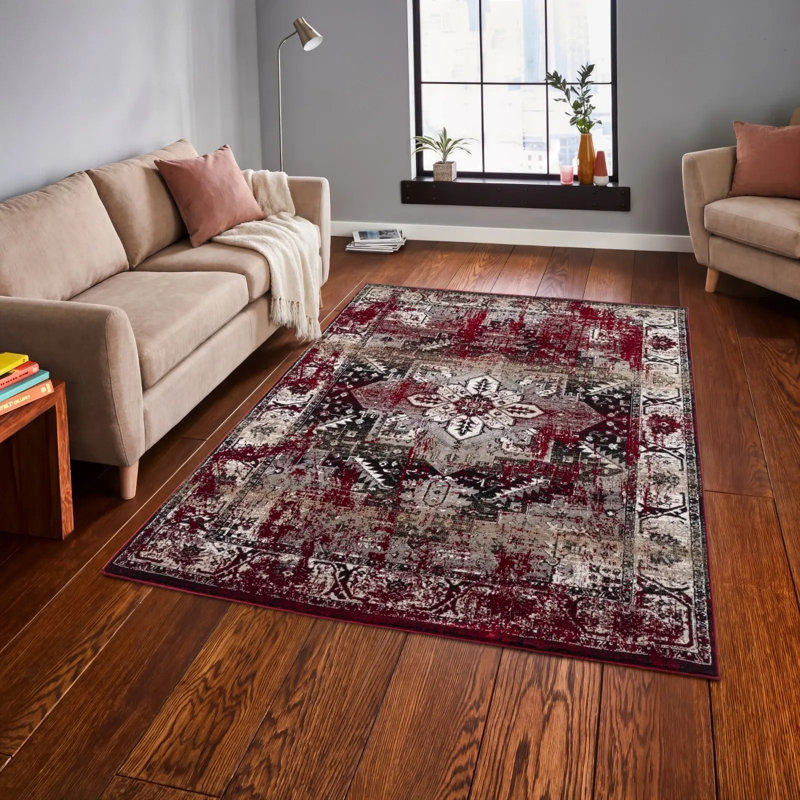 Vintage Look Area Rug, Rectangle 160 x 230 cm, Red