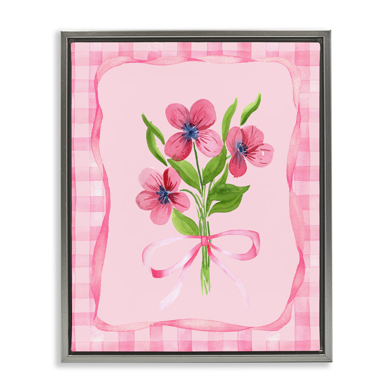 Cadre flottant avec bordure rose, conception par Nina Jacobs, Cadre flottant gris lustré, H 31 po x l 25 po