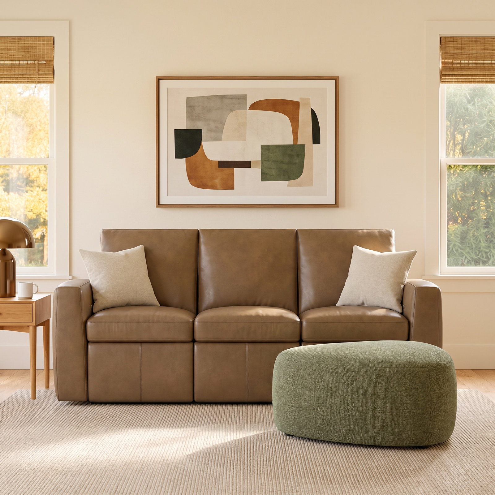 Elara 86" Genuine Leather Reclining Sofa, Brown Top Grain Leather