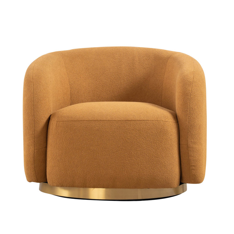 Dove 360° Swivel Barrel Chair with Teddy Upholstery and Gold Base, Yellow Teddy