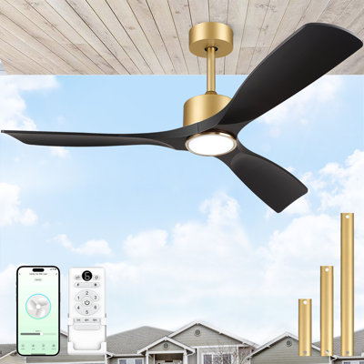 Ceiling Fan With Light And Remote Control, 52 Inch Outdoor Ceiling Fan For Patios, Bedrooms & Living Rooms -Gold Matte Black