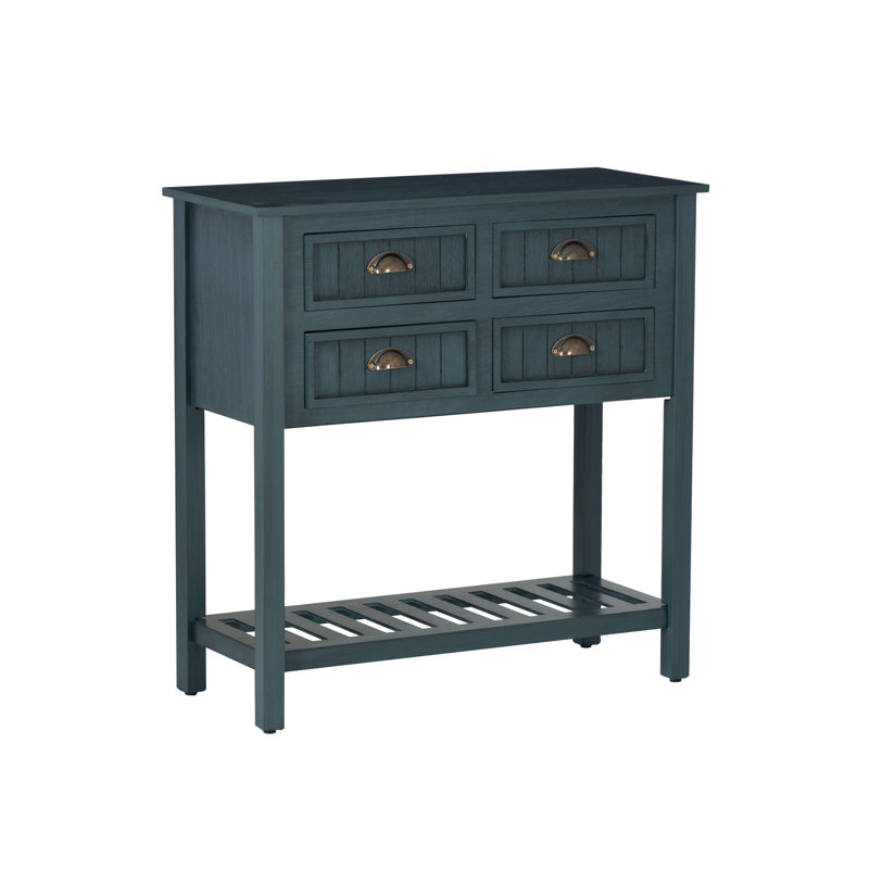 Bailey Bead Board Four-Drawer Console Table with Shelf, Antique Navy
