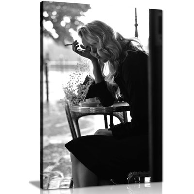 Closed-Eyes Woman Smoking - Wrapped Canvas Print