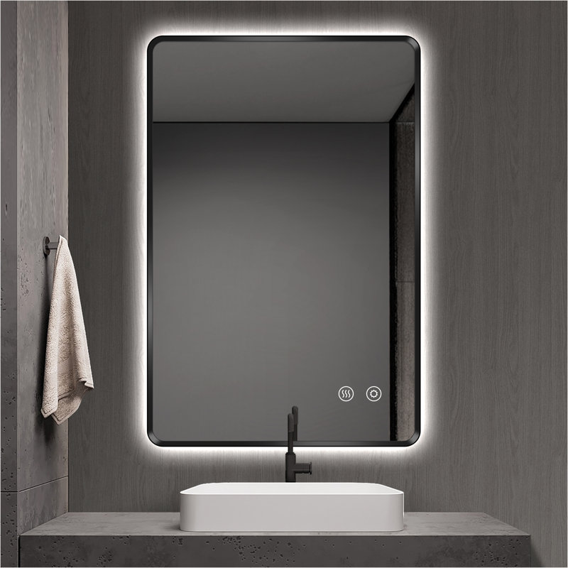 Backlit LED Bathroom Vanity Mirror, Black, 36” x 24”