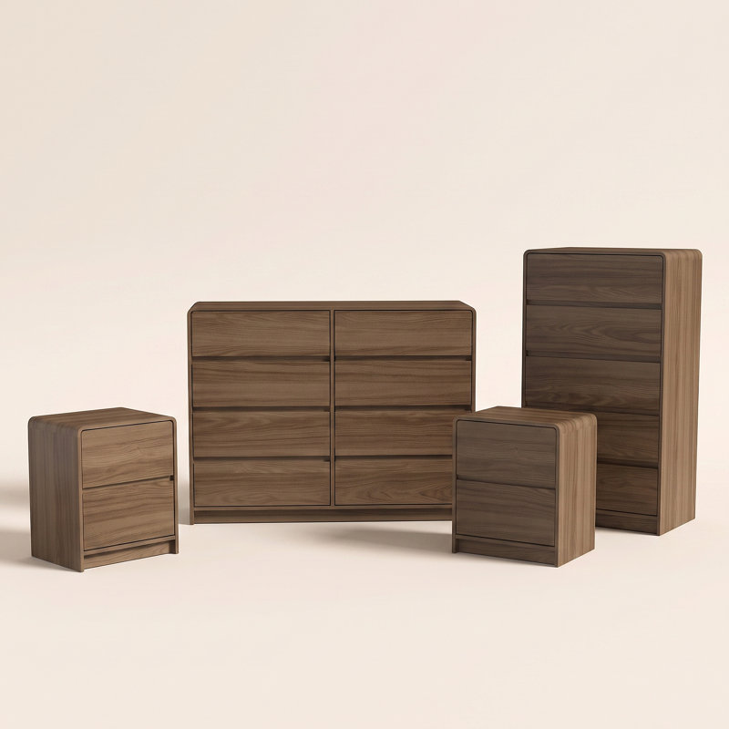 Ensemble de chambre à coucher 4 pièces Rishel, 4 Pcs: Chest, Dresser 8, 2 Nightstands