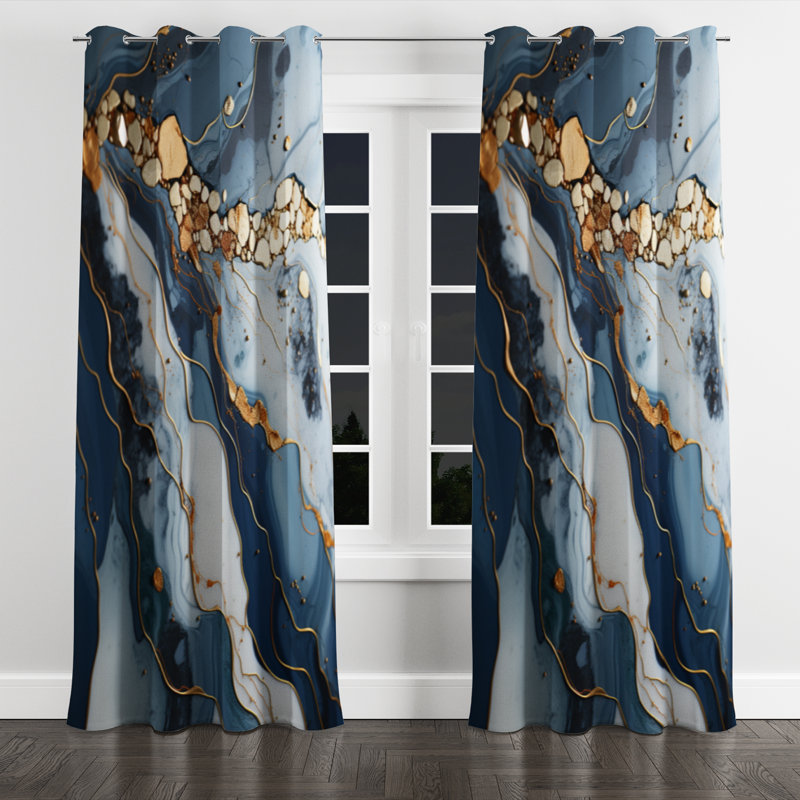 Aviraaj - Liquid ink Grommet Curtain - Velvet Room Darkening - 1 panel, 52" W x 63" L, Silver Grommets