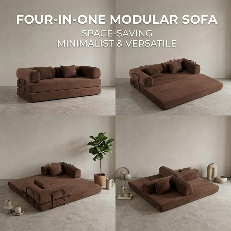 Boneless Modular Compression Sleeper Sofa, Brown