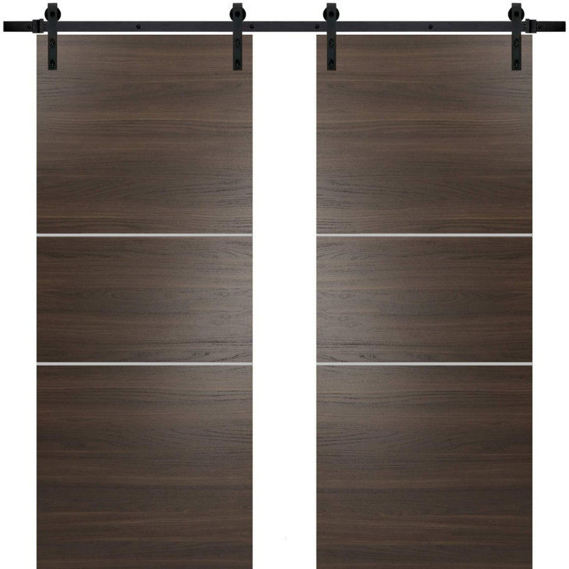 Porte de grange à panneaux en bois, Frêne chocolat, 84 po x 96 po