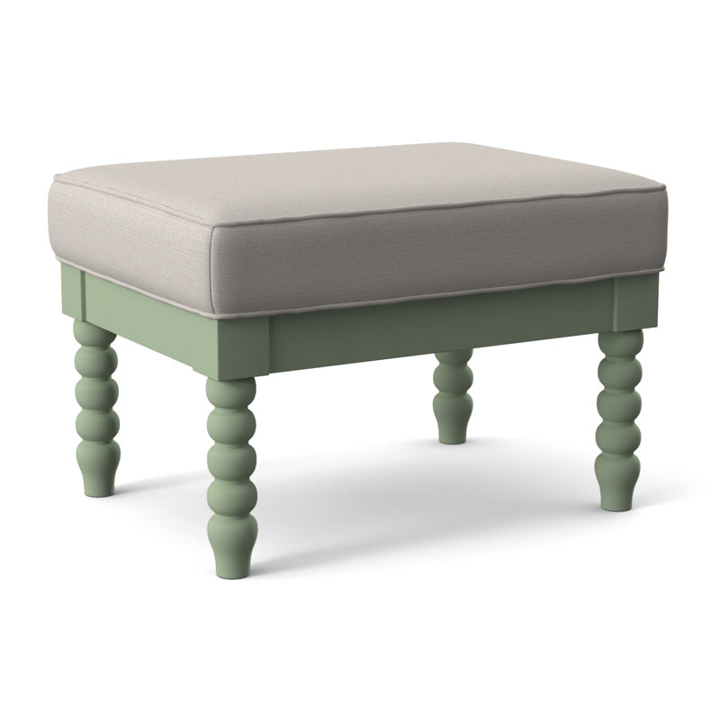 Louisa Upholstered Ottoman, White Textured Performance, Celery Finish