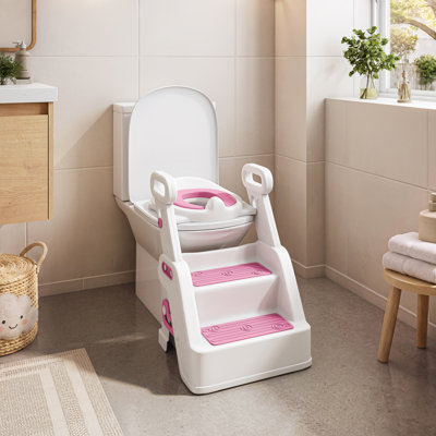 Siège de toilette pour tout-petit avec marchepied et poignées, rose