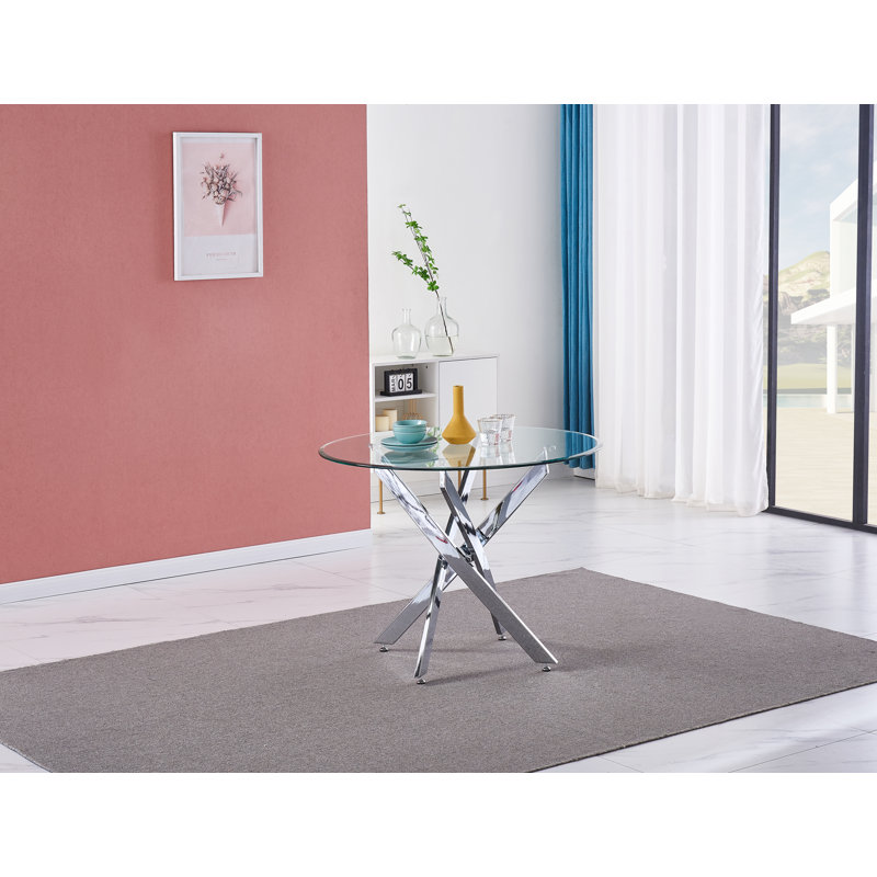 Round Glass Top Metal Base Dining Table