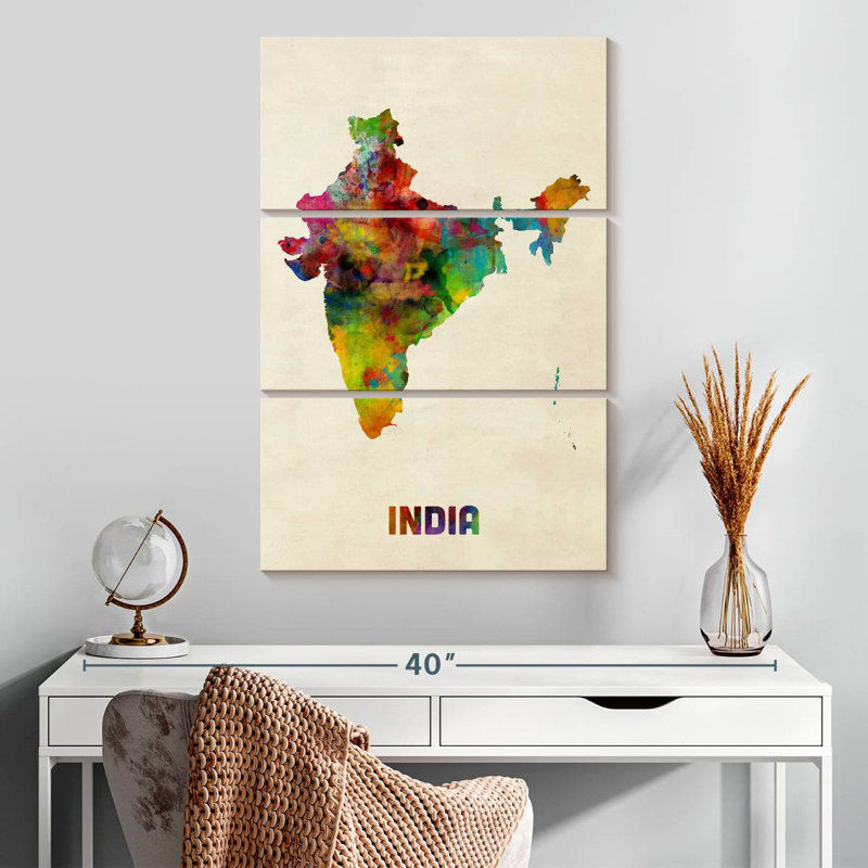 Carte d'aquarelle Aliaz, Inde I, H 32 po x l 20 po