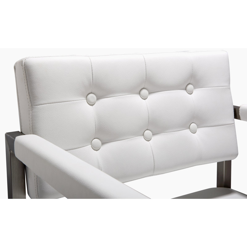 Tabouret de bar et de comptoir Molewski, Simili cuir blanc, Tabouret de bar (siège d'une hauteur de 30 po), Acier Inoxydable