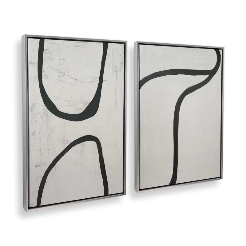 Ensemble de 2 impressions courbées Silence, 30 po x 20 po, Cadre flottant en chrome poli
