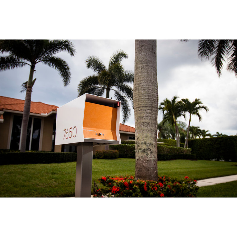 Boîte aux lettres sur poteau RetroBox, Blanc / orange, Oui