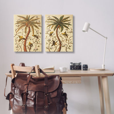  «Parrots & Curving Palm Trees», ensemble de 2 toiles murales par Rodolfo Jimenez