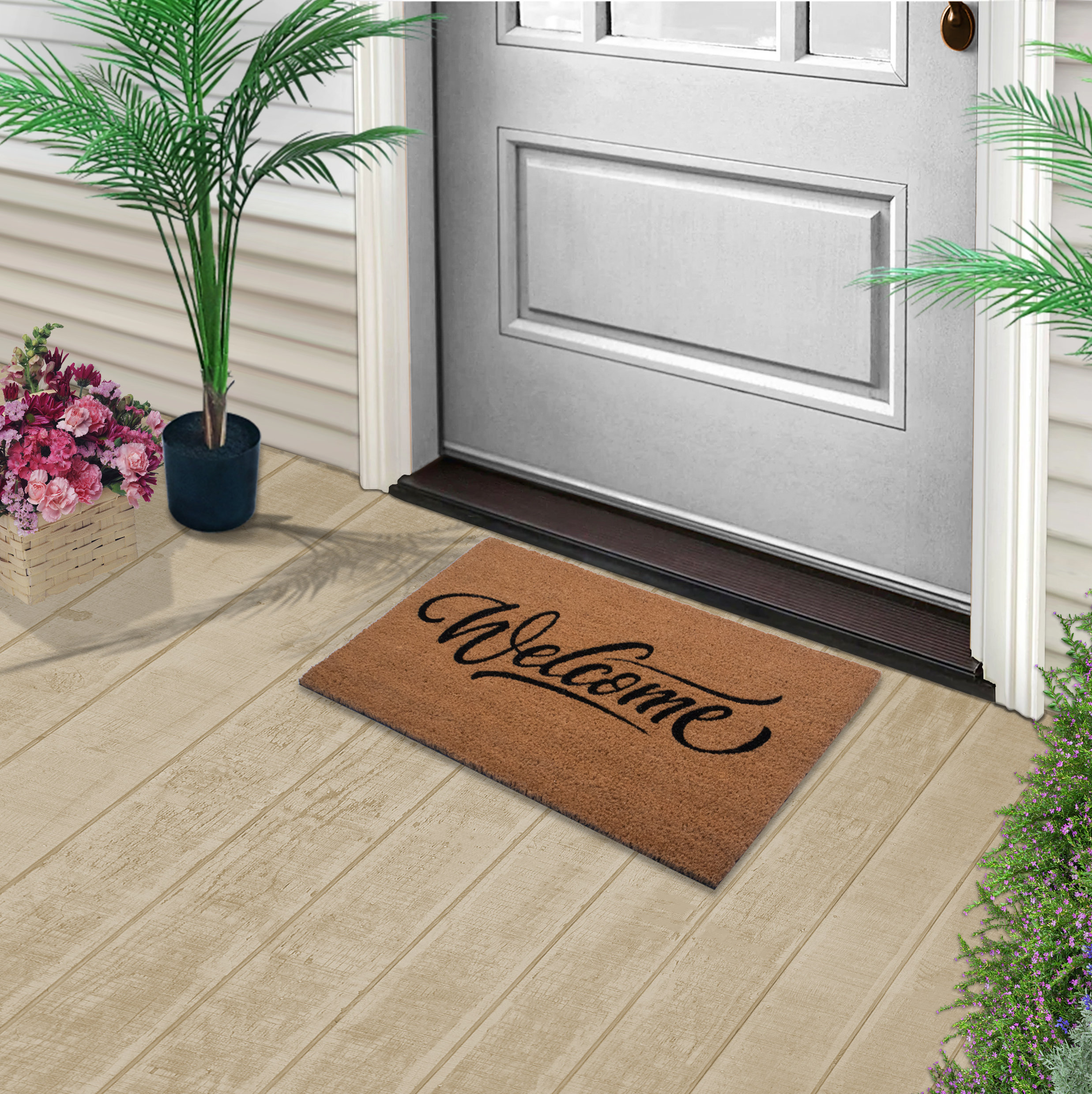 Natural Coir Hello Outdoor Rectangular Doormat 18 x 30
