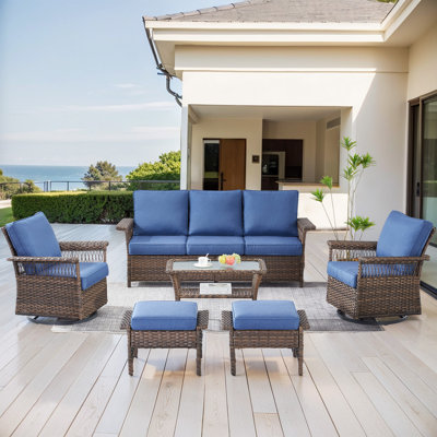6 Piece Rattan Sofa Seating Group With Cushions