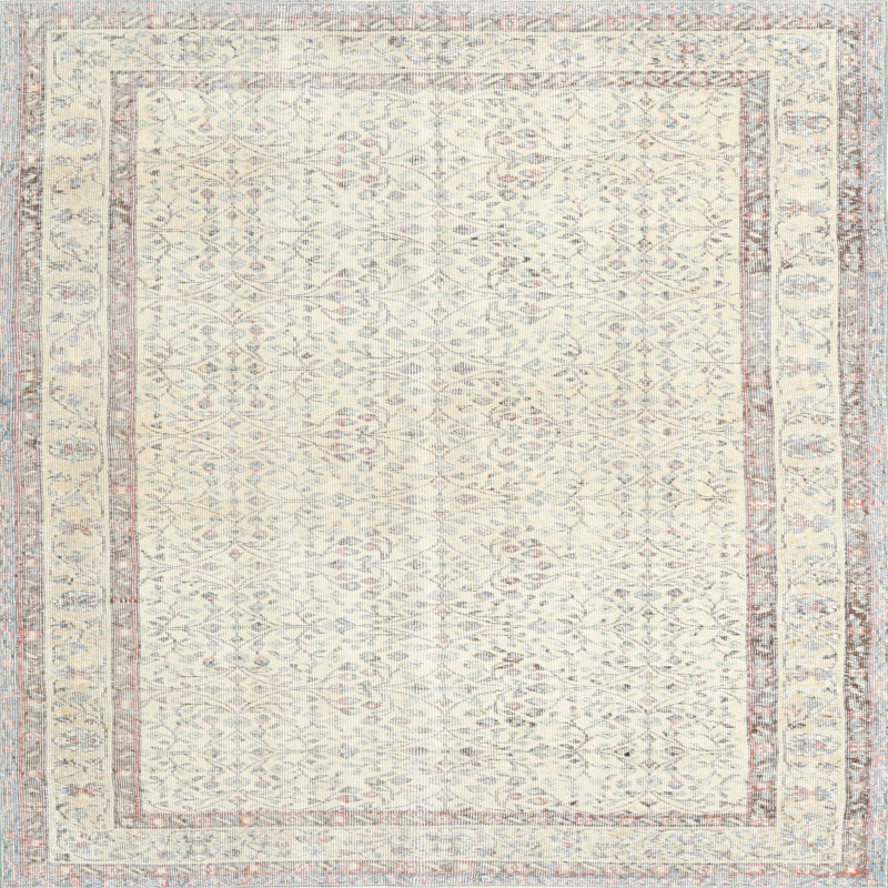 Tapis oriental en laine crème / gris Perrin, Carré 8 pi