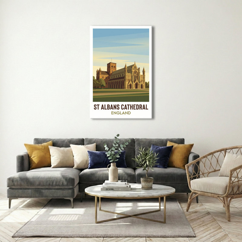 St Albans Cathedral, England - Romantic Travel Poster Of Gothic Grandeur And Golden Light. Giclee Print On Wrapped Canvas. Wall Art, Home Decor - Religious & Cultural Sites, England - Wrapped Canvas Print