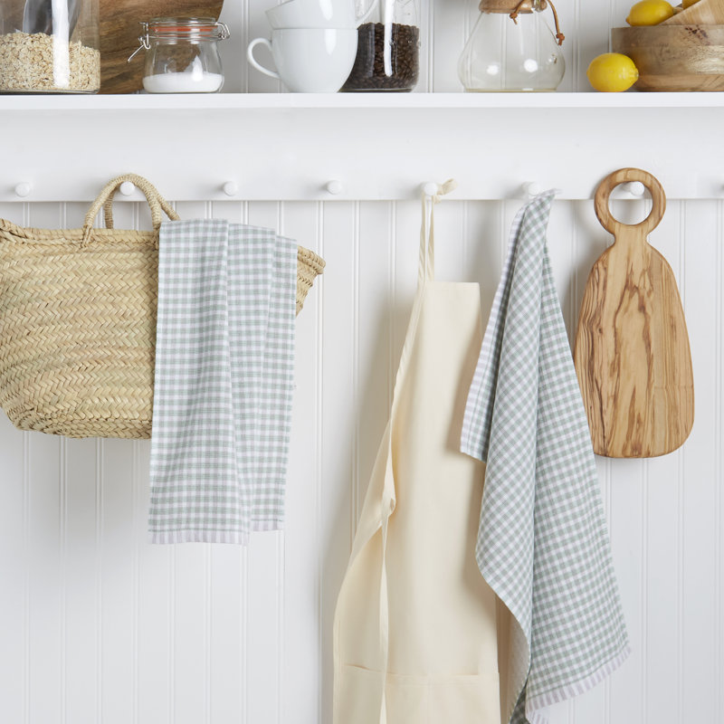 Martha Stewart Check Printed Kitchen Towel Set 2-Pack Set 16"X28", Green/White/Blue