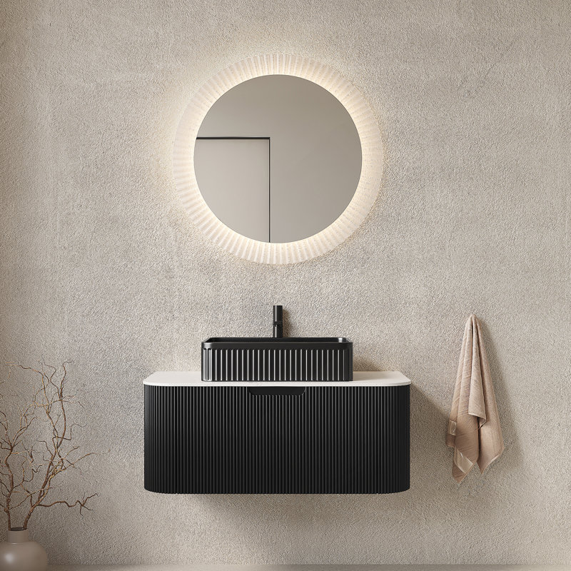 Meuble-lavabo mural flottant avec lavabo, armoire de rangement et tiroir, pré-assemblé pour une installation facile et beaucoup de rangement