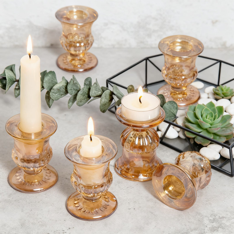 Set Of 6 Glass Taper Candle Holders, Crystal Candlestick Holders For Wedding Centerpiece, Christmas, Thanksgiving, And Party Table Decorations