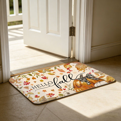 Hello Fall Pumpkin Leaf Door Mat For Entrance Porch, 24 X 36 Inch, Orange Beige