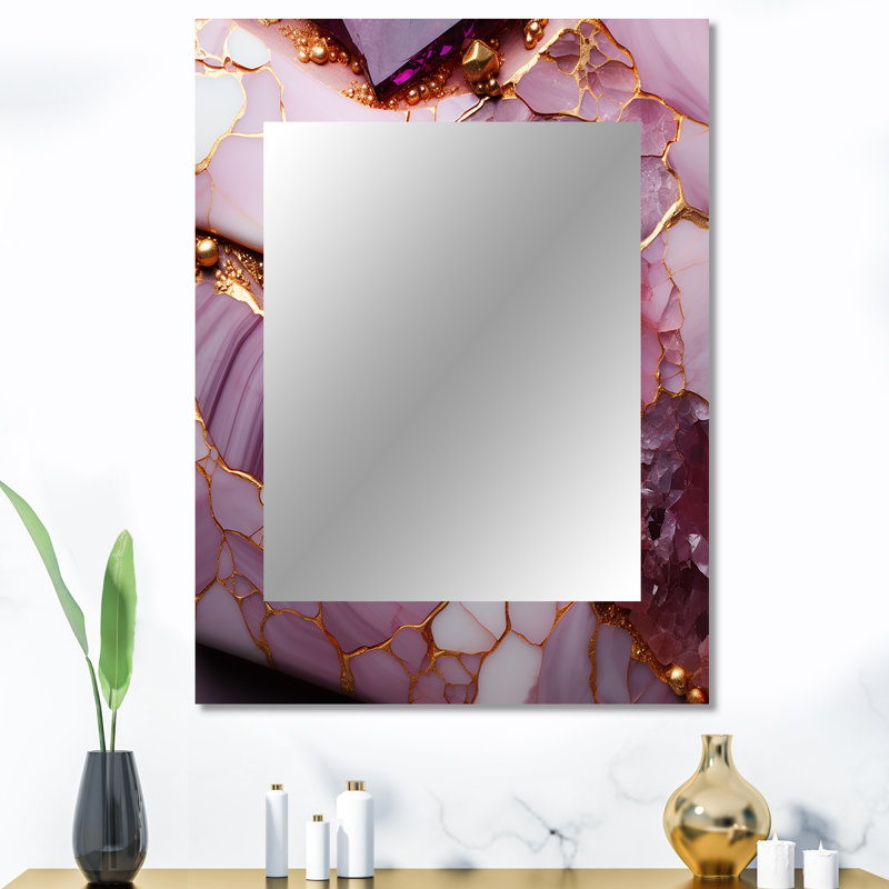 Pink and gold Marble agate river V - Fractal Decorative Wall Mirror, Modern Mirror, Printed Metal Art, 40" x 30"
