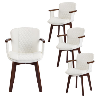 Mid-Century Modern Faux Leather Upholstered Dining Chairs With Diamond Quilting