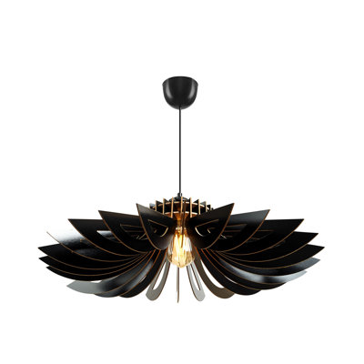 Stylish Daisy Chandelier, Black, 20.5 x 20.5 inches | Adjustable Cable, MDF Body, E27 Socket (Max 40W) | Elegant Scandinavian Design, Perfect for Modern Living Rooms & Dining Areas, Solid Color Aesthetic