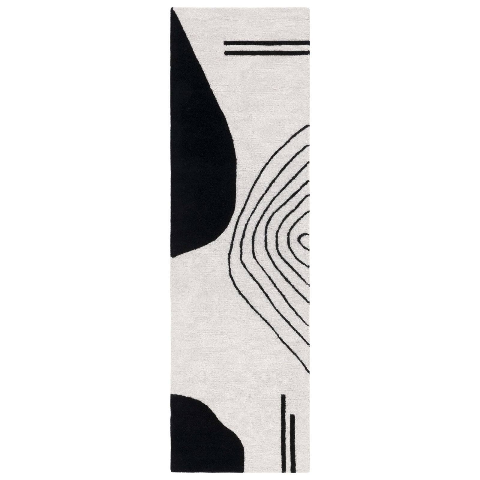 Felipe Ivory Black Hand-Woven Abstract Wool Rug, Runner 2'3" x 12'