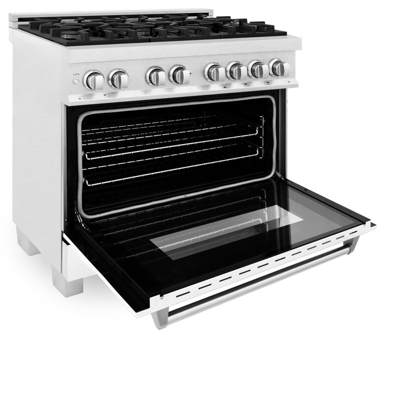 Cuisinière à double combustible ZLINE 36 po avec 6 brûleurs et four ZLINE, Acier inoxydable satiné blanc mat
