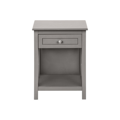 Antique Grey Veneer Side Table With 2 Tier Storage And Drawer For Bedroom Living Area Bottom Shelf, Space Saving Room