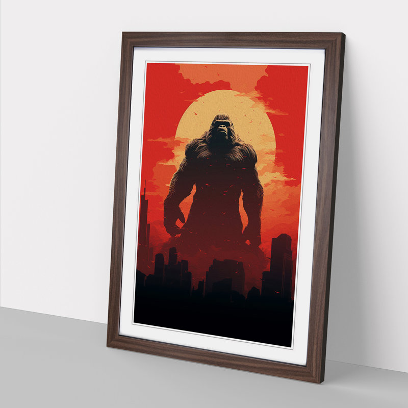 XYZ-FRM-V1223-3936 King Kong Minimalism - Single Picture Frame Print on Wood, Walnut Framed, 46cm H x 34cm W x 2cm D