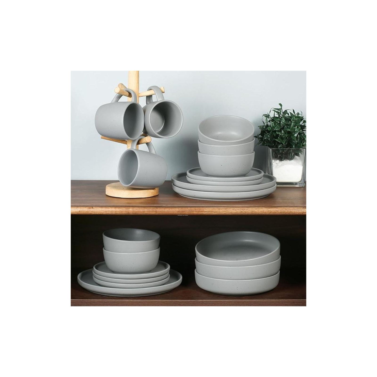  12 Piece Dinnerware Sets, Speckle Matte Dish Set, Light Gray