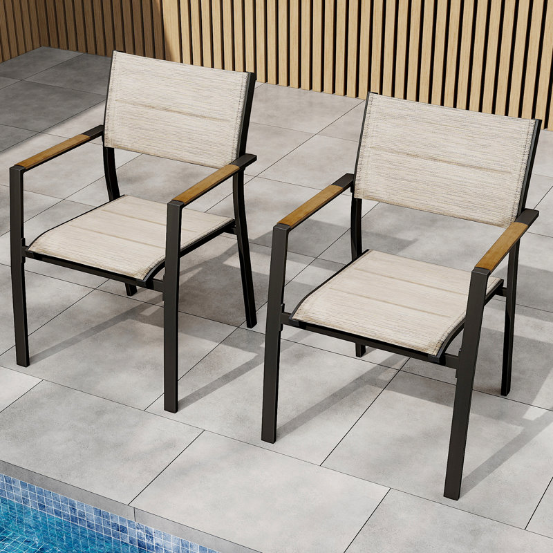 Chaises de patio empilables, ensemble de 2 chaises de patio empilables en aluminium Never-Rust, Noir / brun, Non