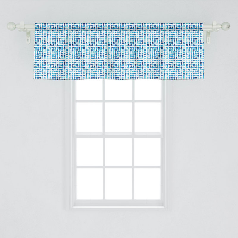 Blue and Pale Blue Hand Drawn Circles Satin Valance 54" x 18"